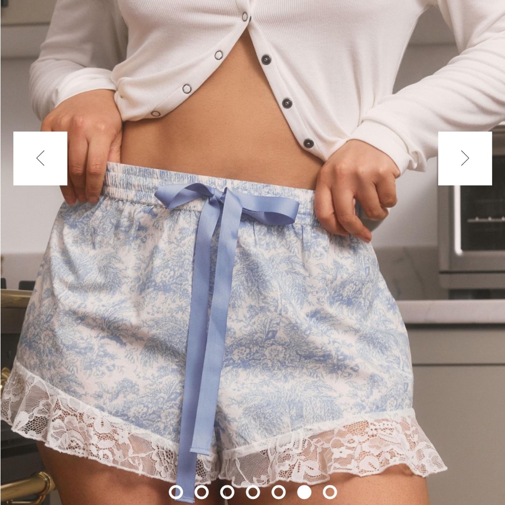 Anthropologie Lace-Trim Pajama Shorts - Blue Motif